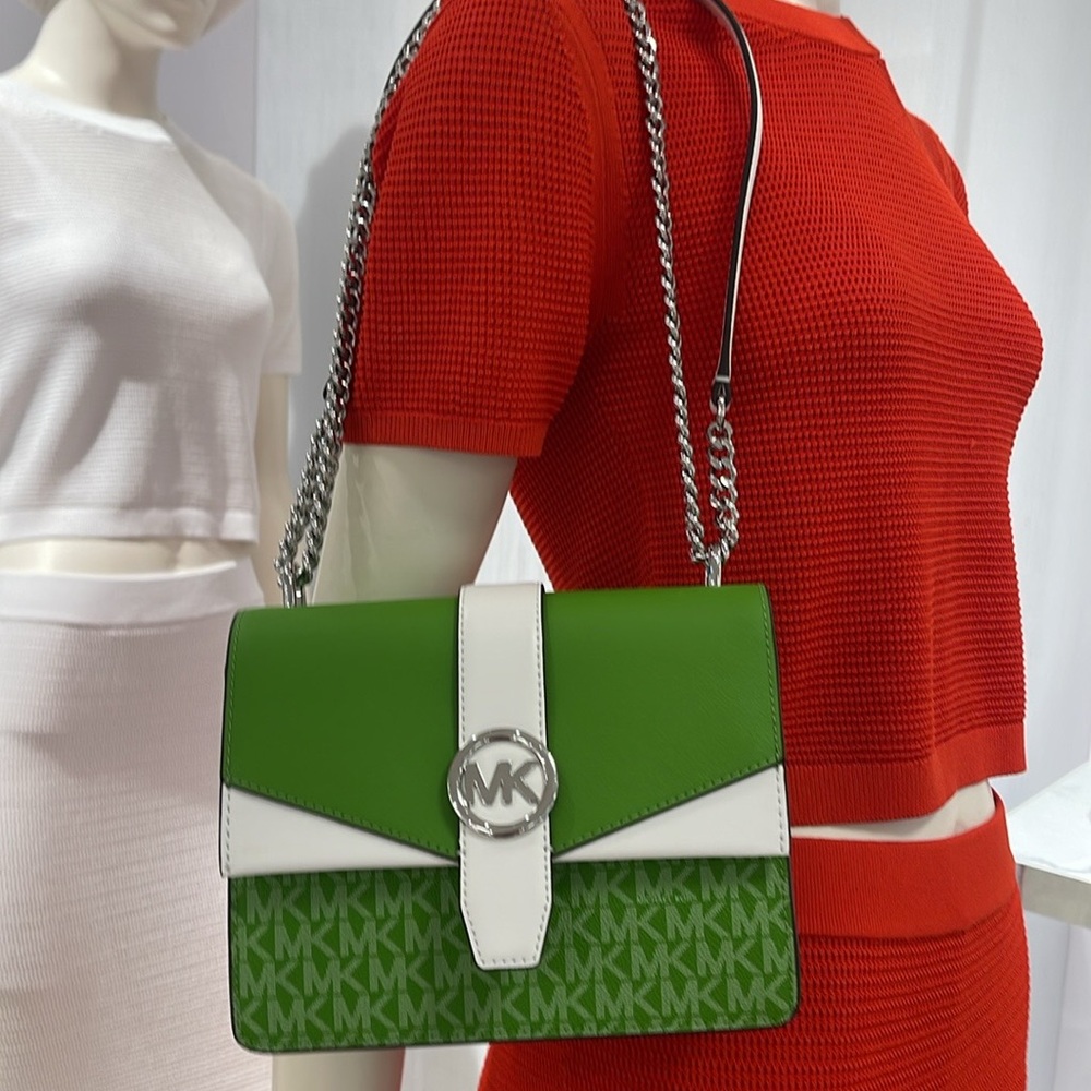 Michael Kors Greenwich Small Color-Block Signature Logo Flap Crossbody XBODY Bag - Picture 2 of 16